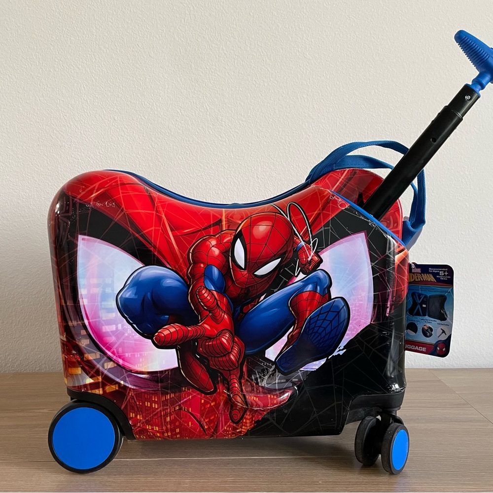 Spider-Man Kids Ride-On Suitcase with Pull Handle - Red & Blue